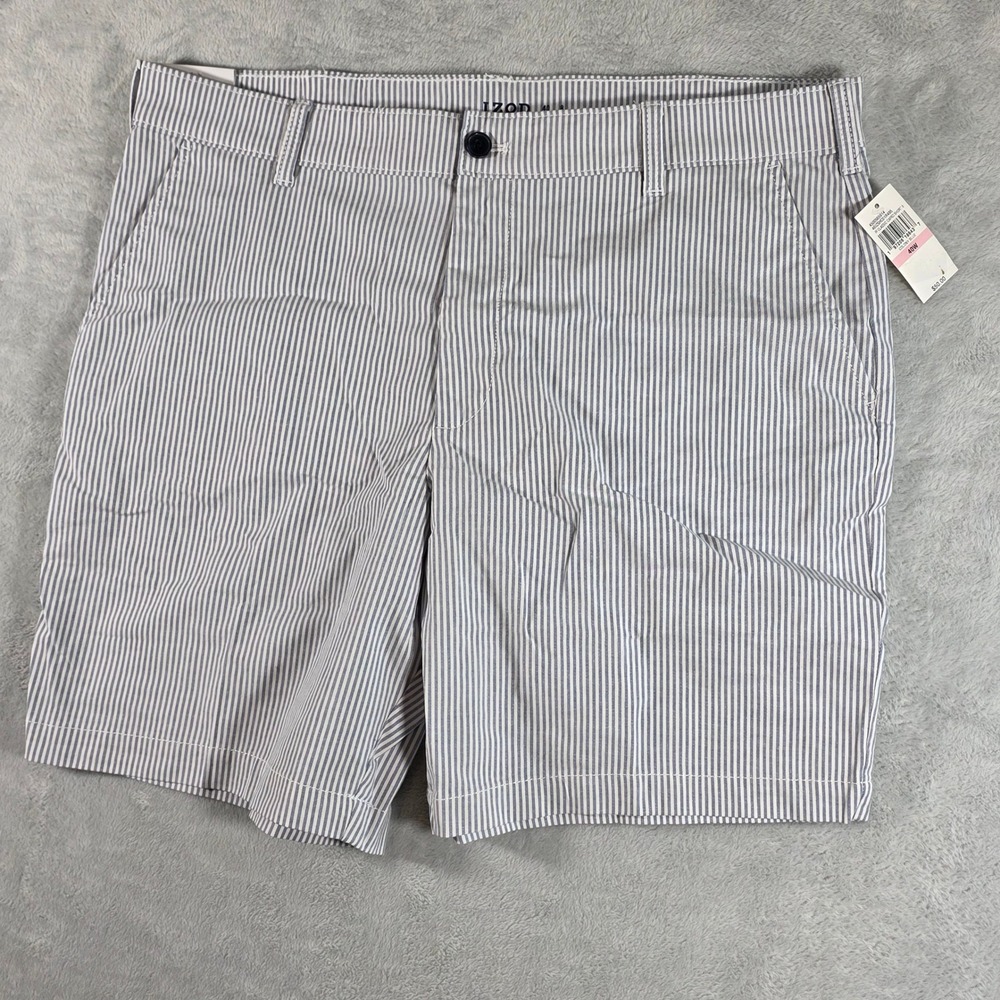 IZOD Men Classic Oxford Shorts Colony Blue Stripe 40W New 8 inch inseam‎